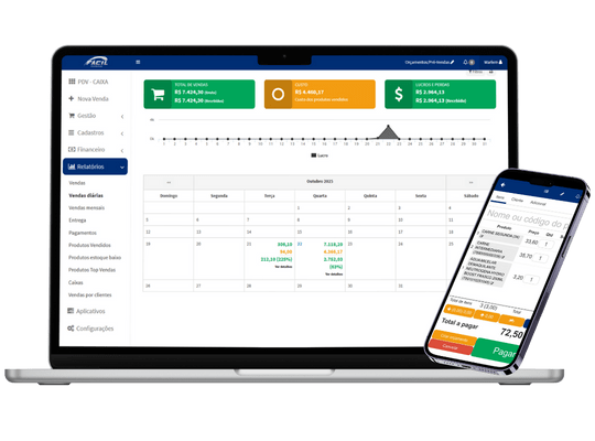 Sistema Fácil Online - Dashboard em notebook e celular